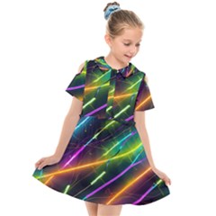 Vibrant Neon Dreams Kids  Short Sleeve Shirt Dress