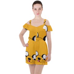 Adventure Time Cartoon Face Funny Happy Toon Ruffle Cut Out Chiffon Playsuit