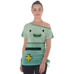 Adventure Time Bmo Beemo Green Off Shoulder Tie-up T-shirt