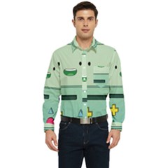 Adventure Time Bmo Beemo Green Men s Long Sleeve Pocket Shirt  by Bedest