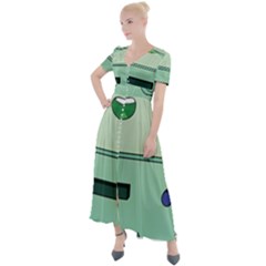 Adventure Time Bmo Beemo Green Button Up Short Sleeve Maxi Dress by Bedest