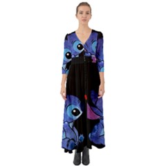 Stitch Love Cartoon Cute Space Button Up Boho Maxi Dress
