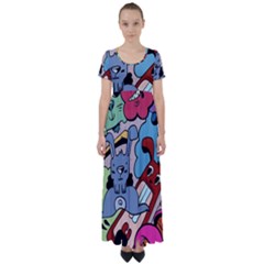 Graffiti Monster Street Theme High Waist Short Sleeve Maxi Dress