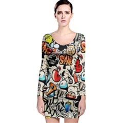 Comical Words Animals Comic Omics Crazy Graffiti Long Sleeve Bodycon Dress by Bedest