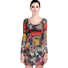 Stickerbomb Crazy Graffiti Graphite Monster Long Sleeve Velvet Bodycon Dress