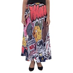 Stickerbomb Crazy Graffiti Graphite Monster Flared Maxi Skirt