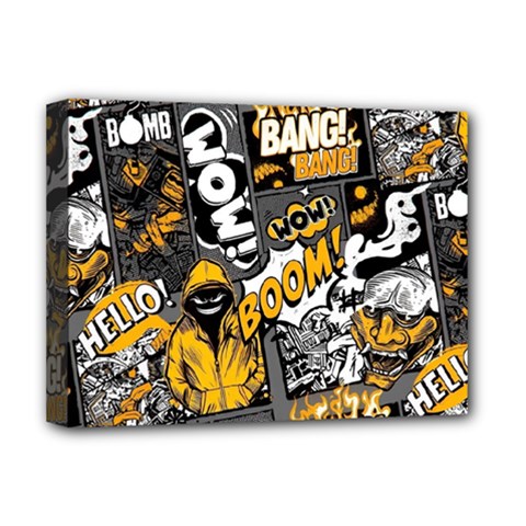 Boom Bang Art Crazy Drawing Graffiti Hello Retro Sayings Yellow Deluxe Canvas 16  X 12  (stretched) 