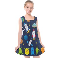 Big Set Cute Astronauts Space Planets Stars Aliens Rockets Ufo Constellations Satellite Moon Rover V Kids  Cross Back Dress by Hannah976