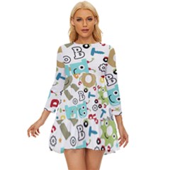 Seamless Pattern Vector With Funny Robots Cartoon Long Sleeve Babydoll Dress by Hannah976