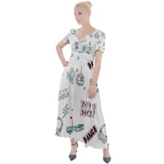 Music Themed Doodle Seamless Background Button Up Short Sleeve Maxi Dress by Hannah976