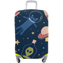 Seamless Pattern With Funny Aliens Cat Galaxy Luggage Cover (large) by Hannah976