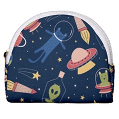 Seamless Pattern With Funny Aliens Cat Galaxy Horseshoe Style Canvas Pouch by Hannah976