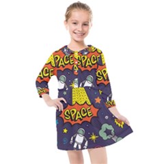 Vector Flat Space Design Background Kids  Quarter Sleeve Shirt Dress by Hannah976
