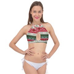 Ugly Sweater Merry Christmas  Cross Front Halter Bikini Top by artworkshop