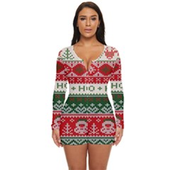 Ugly Sweater Merry Christmas  Long Sleeve Boyleg Swimsuit by artworkshop