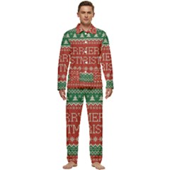 Merry Christmas  Pattern Men s Long Sleeve Velvet Pocket Pajamas Set by artworkshop