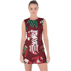 Ugly Sweater Wrapping Paper Lace Up Front Bodycon Dress by artworkshop