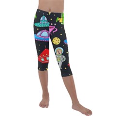 Seamless Pattern With Space Objects Ufo Rockets Aliens Hand Drawn Elements Space Kids  Lightweight Velour Capri Leggings  by Hannah976