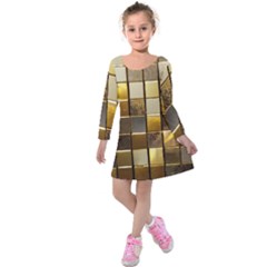 Golden Mosaic Tiles  Kids  Long Sleeve Velvet Dress by essentialimage