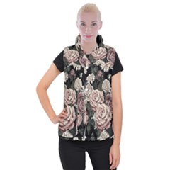 Elegant Seamless Pattern Blush Toned Rustic Flowers Women s Button Up Vest