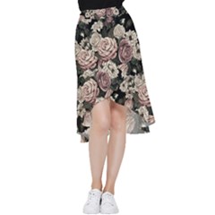 Elegant Seamless Pattern Blush Toned Rustic Flowers Frill Hi Low Chiffon Skirt by Hannah976