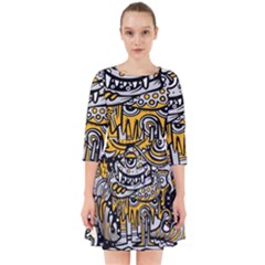 Crazy Abstract Doodle Social Doodle Drawing Style Smock Dress by Hannah976