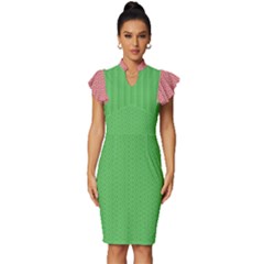  Spooky Pink Green Halloween  Vintage Frill Sleeve V-neck Bodycon Dress by ConteMonfrey