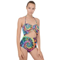 Grateful Dead Bears Tie Dye Vibrant Spiral Scallop Top Cut Out Swimsuit