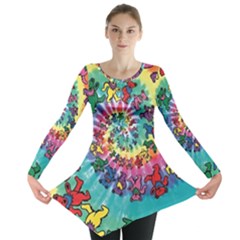 Grateful Dead Bears Tie Dye Vibrant Spiral Long Sleeve Tunic  by Bedest