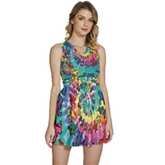 Grateful Dead Bears Tie Dye Vibrant Spiral Sleeveless High Waist Mini Dress by Bedest