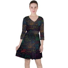 Mathematical Colorful Formulas Drawn By Hand Black Chalkboard Quarter Sleeve Ruffle Waist Dress
