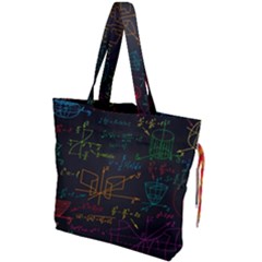 Mathematical Colorful Formulas Drawn By Hand Black Chalkboard Drawstring Tote Bag by Ravend
