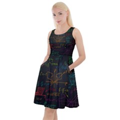 Mathematical Colorful Formulas Drawn By Hand Black Chalkboard Knee Length Skater Dress With Pockets