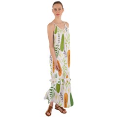 Seamless Tropical Pattern With Papaya Cami Maxi Ruffle Chiffon Dress