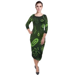 Bacteria Virus Seamless Pattern Inversion Quarter Sleeve Midi Velour Bodycon Dress by Ravend