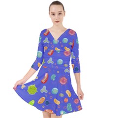 Virus Seamless Pattern Quarter Sleeve Front Wrap Dress