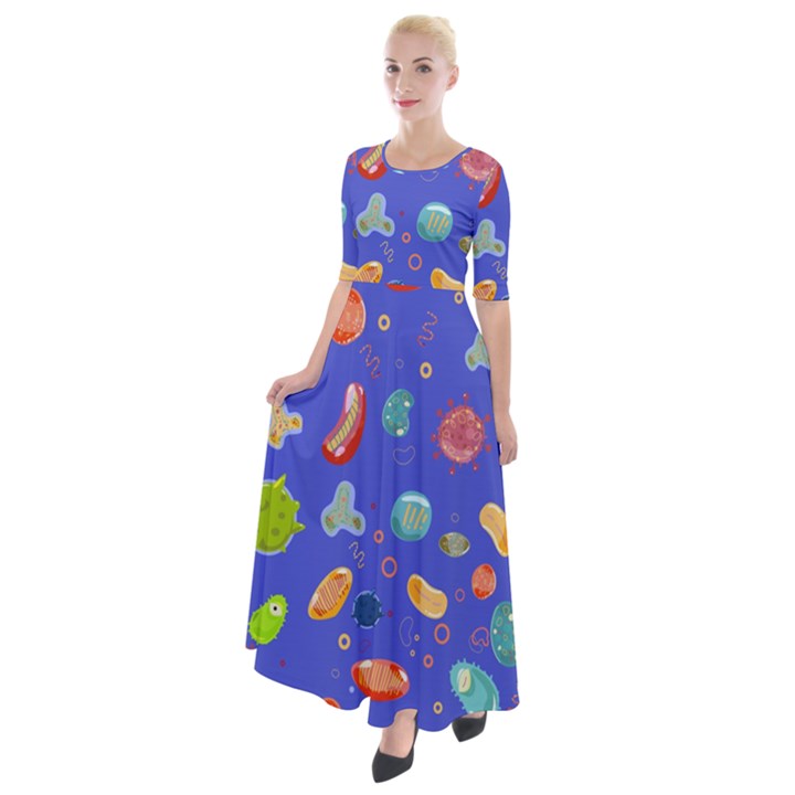 Virus Seamless Pattern Half Sleeves Maxi Dress