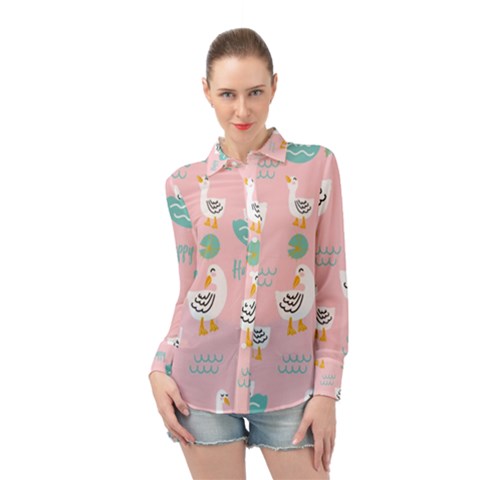 Cute Owl Doodles With Moon Star Seamless Pattern Long Sleeve Chiffon Shirt by Apen