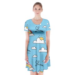 Sky Pattern Short Sleeve V-neck Flare Dress by Apen