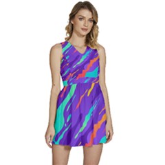 Multicolored Abstract Background Sleeveless High Waist Mini Dress by Apen