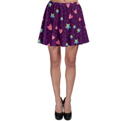 Colorful Stars Hearts Seamless Vector Pattern Skater Skirt by Apen