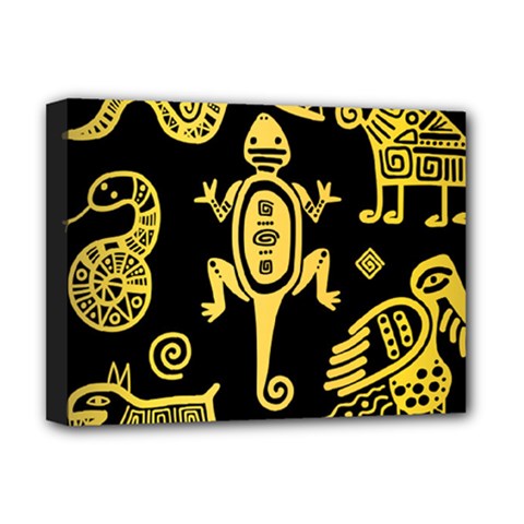 Mexican Culture Golden Tribal Icons Deluxe Canvas 16  X 12  (stretched)  by Apen