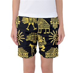 Maya Style Gold Linear Totem Icons Women s Basketball Shorts by Apen