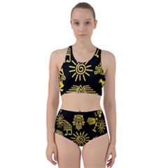 Maya Style Gold Linear Totem Icons Racer Back Bikini Set by Apen