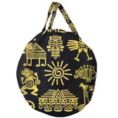 Maya Style Gold Linear Totem Icons Giant Round Zipper Tote by Apen