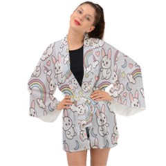 Seamless Pattern With Cute Rabbit Character Long Sleeve Kimono by Apen