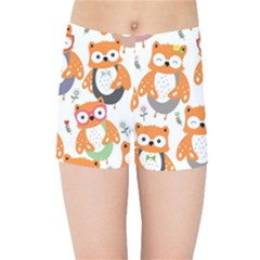 Cute Colorful Owl Cartoon Seamless Pattern Kids  Sports Shorts by Apen