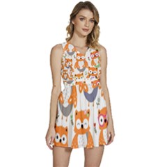 Cute Colorful Owl Cartoon Seamless Pattern Sleeveless High Waist Mini Dress by Apen