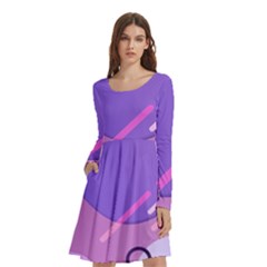 Colorful Labstract Wallpaper Theme Long Sleeve Knee Length Skater Dress With Pockets by Apen