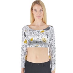 Doodle Seamless Pattern With Autumn Elements Long Sleeve Crop Top